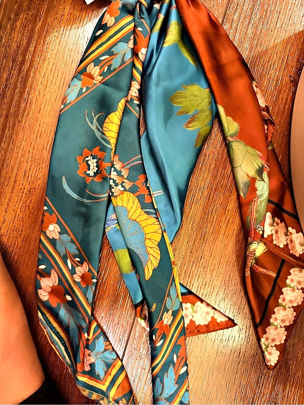 Anthropologie Floral Hair Scarves Blue & Orange